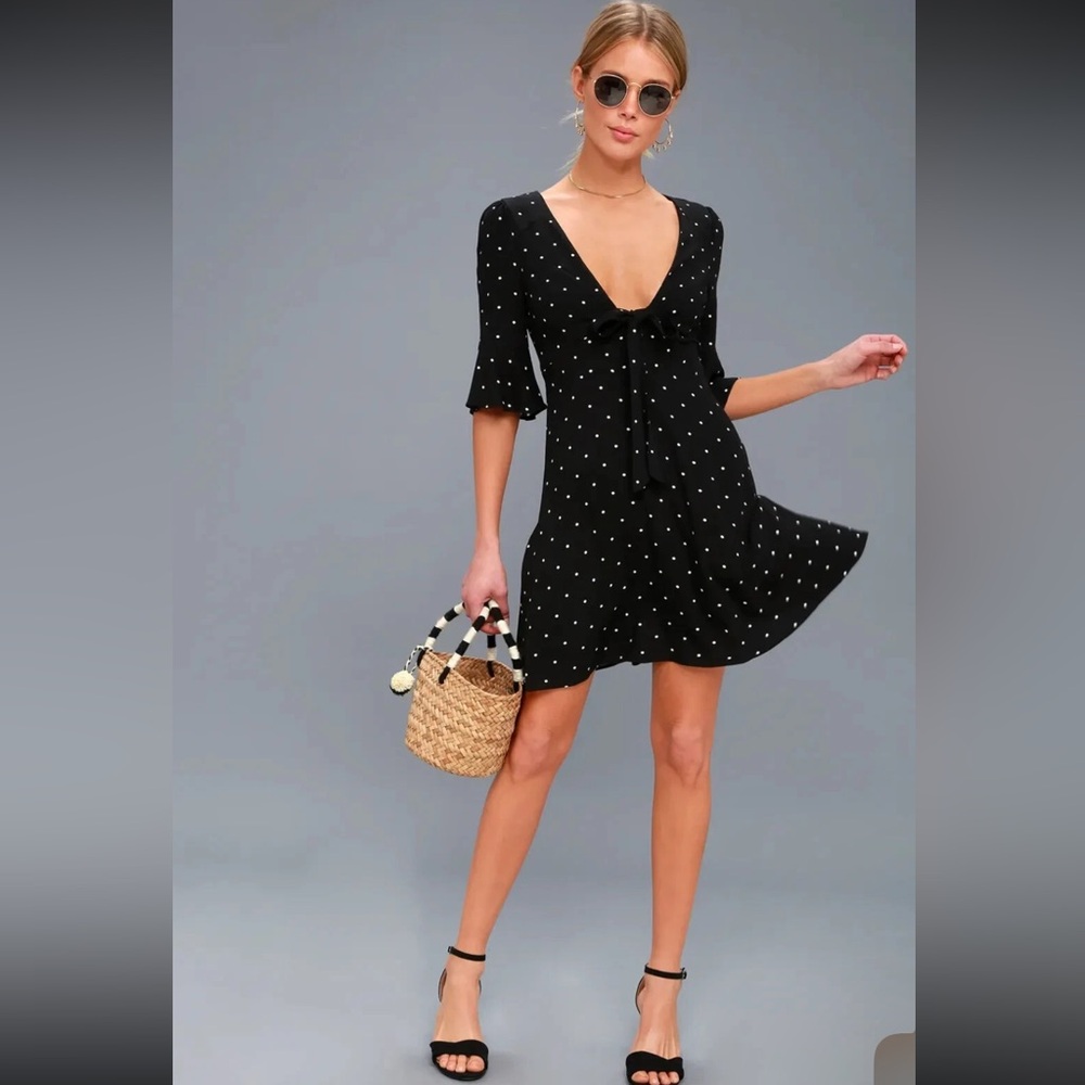 Free People 12 All Yours Polka Dot Front Tie Dress